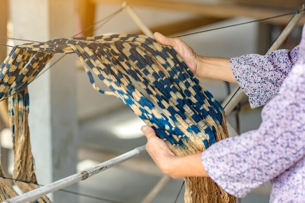 fabric that has been dyed with indigo ready weaving sakon nakhon thailand 46383 593